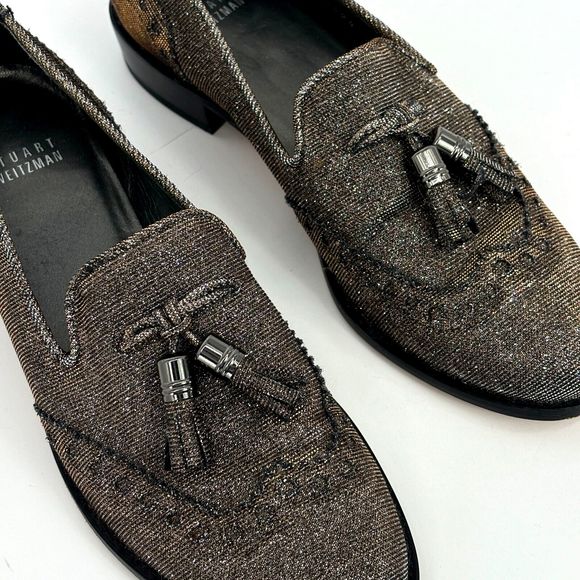 Stuart Weitzman Womens 7 Leather Colorblock Pattern Metallic Gold Silver Loafers - Picture 10 of 16